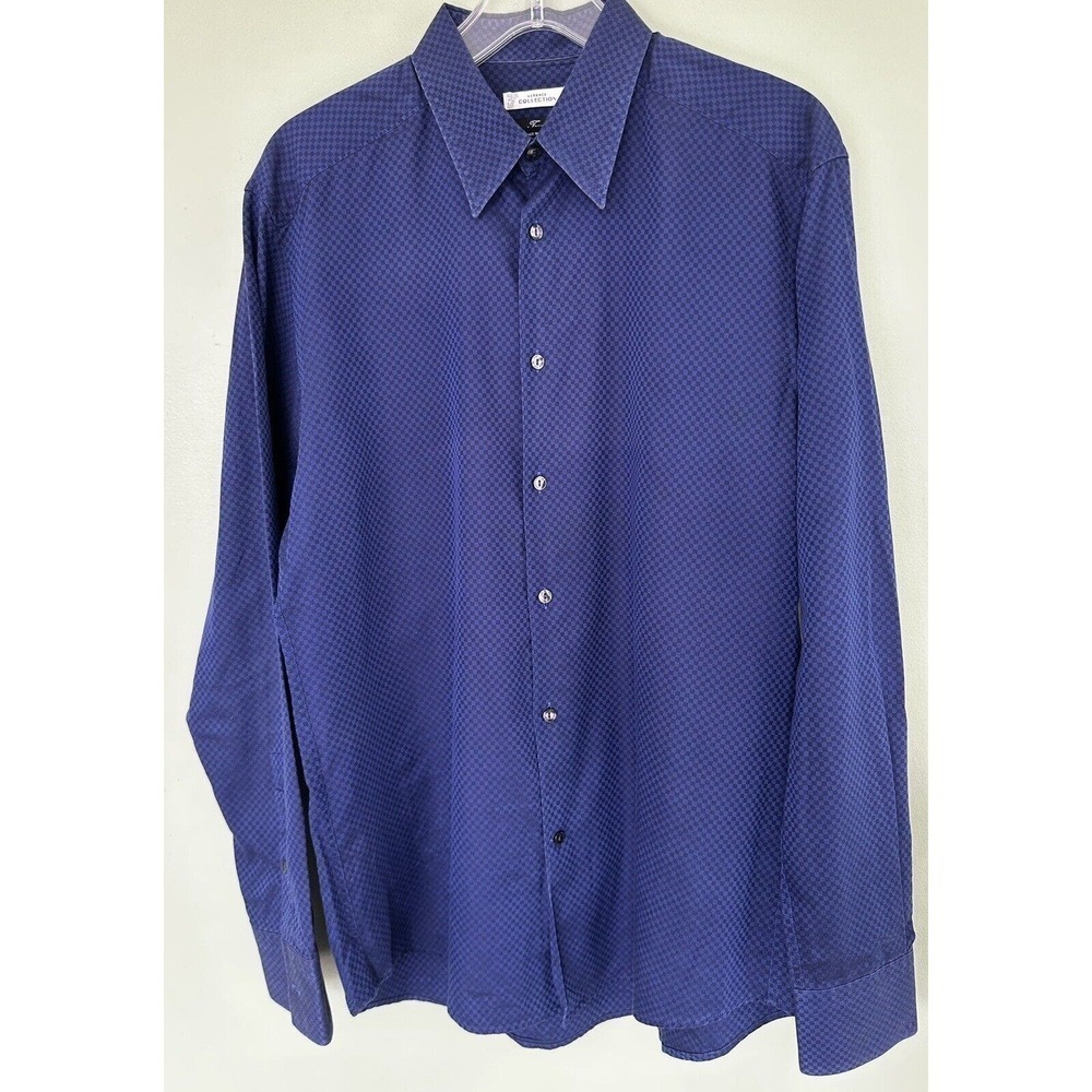 Versace Collection Mens Shirt Button Down Sz 42 16.5 Buffalo Check Blue Black‌‌